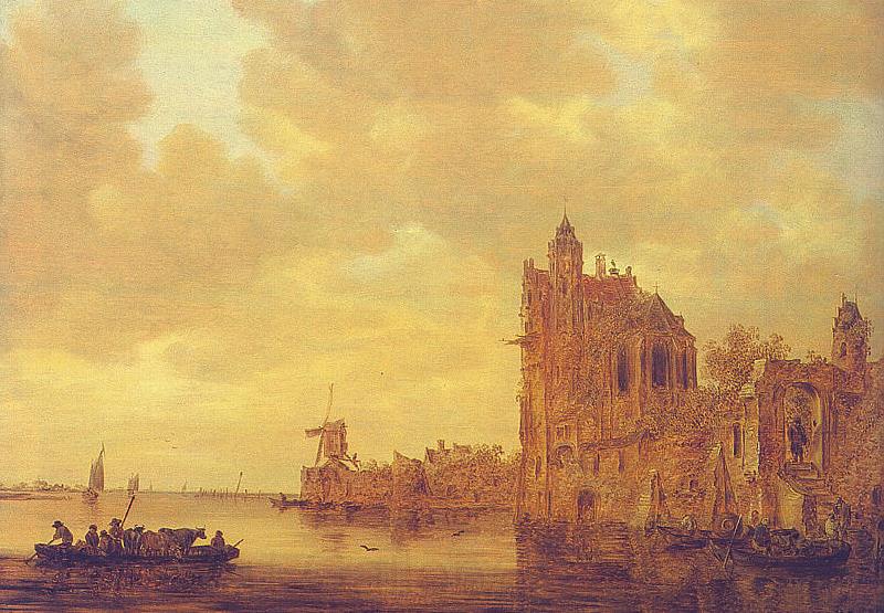 Jan van de Cappelle River Landscape with Pellekussenpoort, Utrecht and Gothic Choir Spain oil painting art